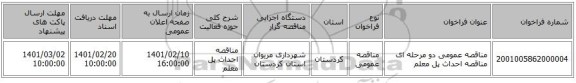 مناقصه، مناقصه عمومی دو مرحله ای مناقصه احداث پل معلم