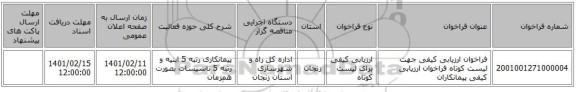مناقصه، فراخوان ارزیابی کیفی جهت لیست کوتاه فراخوان ارزیابی کیفی پیمانکاران