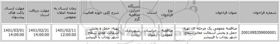 مناقصه، مناقصه عمومی یک مرحله ای تهیه، حمل و پخش آسفالت معابر سطح شهر روداب با فینیشر