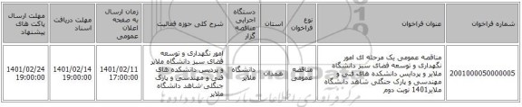 مناقصه، مناقصه عمومی یک مرحله ای امور نگهداری و توسعه فضای سبز دانشگاه ملایر و پردایس دانشکده های فنی و مهندسی و پارک جنگلی شاهد دانشگاه ملایر1401 نوبت دوم