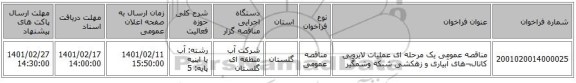 مناقصه، مناقصه عمومی یک مرحله ای عملیات لایروبی کانال¬های آبیاری و زهکشی شبکه وشمگیر