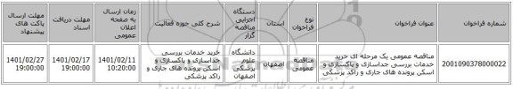 مناقصه، مناقصه عمومی یک مرحله ای خرید خدمات بررسی جداسازی و پاکسازی و اسکن پرونده های جاری و راکد پزشکی