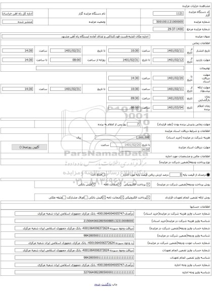 اجاره مکان اغذیه،فست فود،کنتاکی و غذای آماده ایستگاه راه آهن مشهد