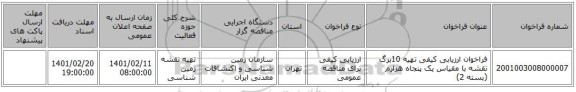 مناقصه، فراخوان ارزیابی کیفی تهیه 10برگ نقشه با مقیاس یک پنجاه هزارم (بسته 2)