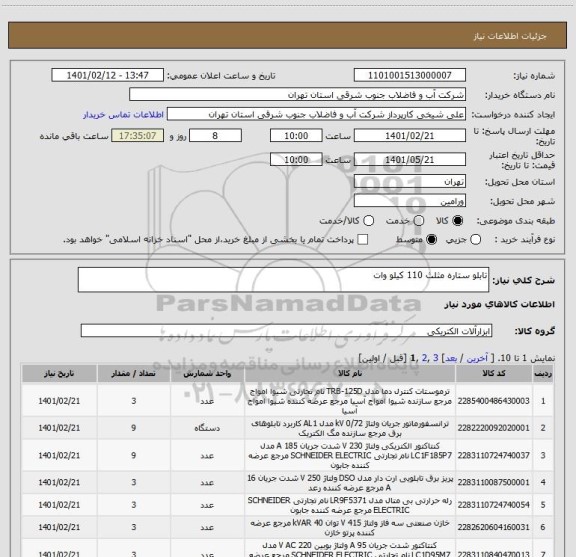 استعلام تابلو ستاره مثلث 110 کیلو وات 