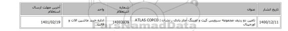 تامین دو ردیف مجموعه سرویس کیت و اورینگ آچار بادی , نشان : ATLAS COPCO اورجینال