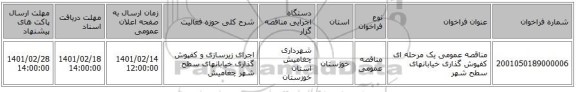 مناقصه، مناقصه عمومی یک مرحله ای کفپوش گذاری خیابانهای سطح شهر