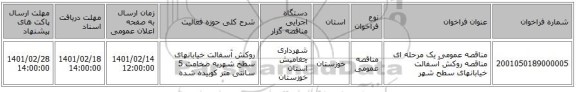 مناقصه، مناقصه عمومی یک مرحله ای مناقصه روکش آسفالت خیابانهای سطح شهر 