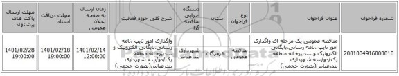 مناقصه، مناقصه عمومی یک مرحله ای واگذاری امور تایپ ،نامه رسانی،بایگانی الکترونیک و ...دبیرخانه منطقه یک/دو/سه شهرداری بندرعباس(بصورت حجمی)