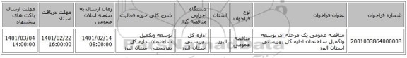مناقصه، مناقصه عمومی یک مرحله ای توسعه وتکمیل ساختمان اداره کل بهزیستی استان البرز