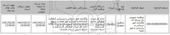 مناقصه، مناقصه عمومی یک مرحله ای واگذاری امور خدماتی و پشتیانی و امور نقلیه