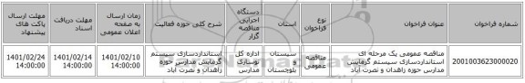 مناقصه، مناقصه عمومی یک مرحله ای استانداردسازی سیستم گرمایش مدارس حوزه زاهدان و نصرت آباد