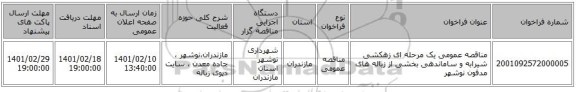 مناقصه، مناقصه عمومی یک مرحله ای زهکشی شیرابه و ساماندهی بخشی از زباله های مدفون نوشهر