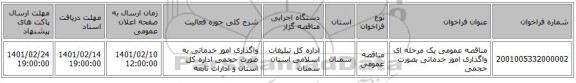 مناقصه، مناقصه عمومی یک مرحله ای واگذاری امور خدماتی بصورت حجمی