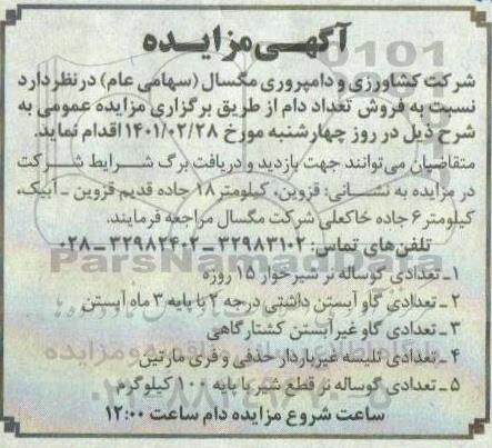 مزایده فروش تعداد دام