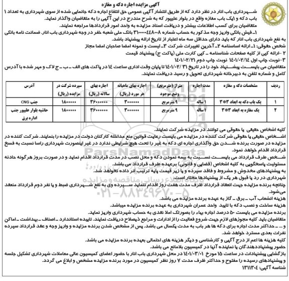 مزایده اجاره دکه و مغازه