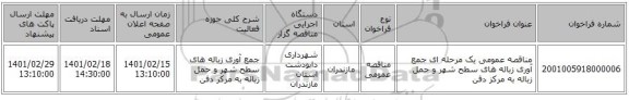 مناقصه، مناقصه عمومی یک مرحله ای جمع آوری زباله های سطح شهر و حمل زباله به مرکز دفن