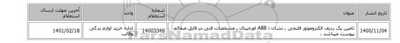 تامین یک ردیف الکتروموتور ‎فلنجی‏  , نشان :  ABB اورجینال , مشخصات فنی در فایل ضمائم پیوست میباشد .