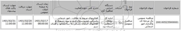مناقصه، مناقصه عمومی یک مرحله ای واگذاری امور خدماتی