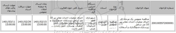 مناقصه، مناقصه عمومی یک مرحله ای اجرای عملیات احداث معابر زیر 10 متر شامل زیرسازی،جدولگذاری و آسفالت 