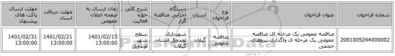 مناقصه، مناقصه عمومی یک مرحله ای مناقصه عمومی یک مرحله ی واگذاری نیروهای حجمی