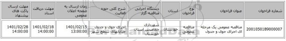 مناقصه، مناقصه عمومی یک مرحله ای اجرای جوی و جدول 