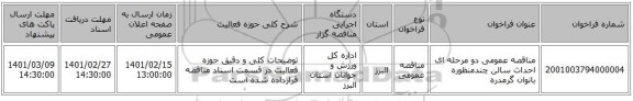 مناقصه، مناقصه عمومی دو مرحله ای احداث سالن چندمنظوره بانوان گرمدره