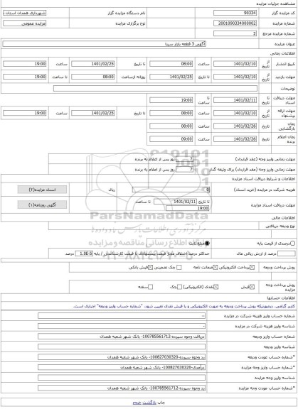 مزایده ، آگهی 3 قطعه بازار سینا -مزایده واحد تجاری - استان همدان