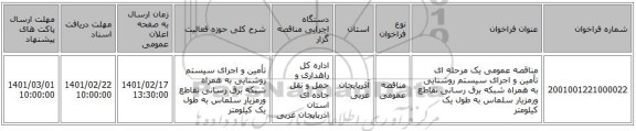 مناقصه، مناقصه عمومی یک مرحله ای تأمین و اجرای سیستم روشنایی به همراه شبکه برق رسانی تقاطع ورمزیار سلماس به طول یک کیلومتر ‏‏‏‏