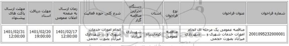 مناقصه، مناقصه عمومی یک مرحله ای انجام امورات خدمات شهری و ... شهرداری میرآباد بصورت حجمی