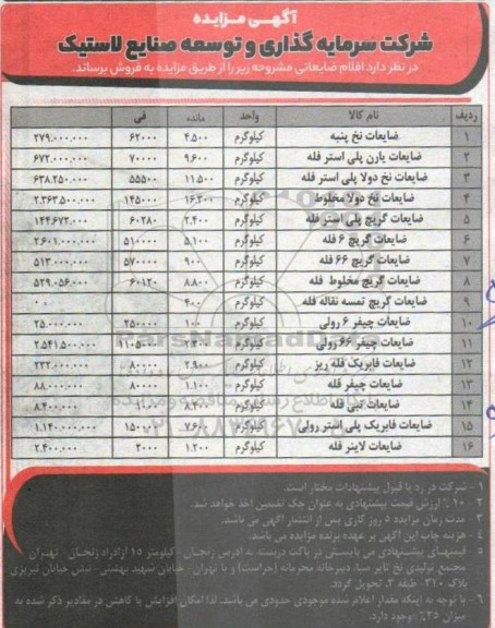 مزایده ضایعات نخ پنبه