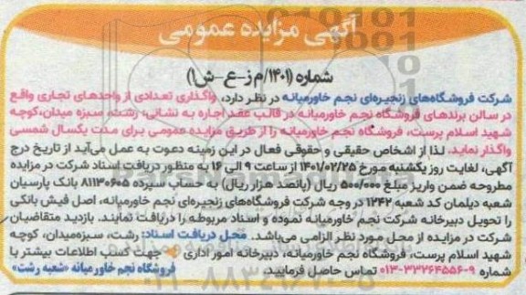 مزایده واگذاری تعدادی از واحدهای تجاری