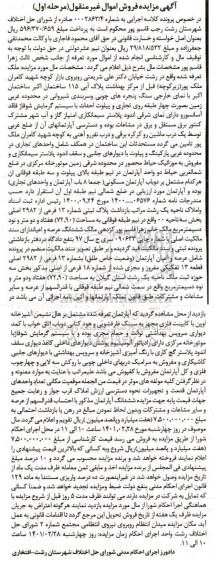 مزایده مزایده ملک پلاک ثبتی شماره 13 فرعی از 2982 اصلی مرحله اول