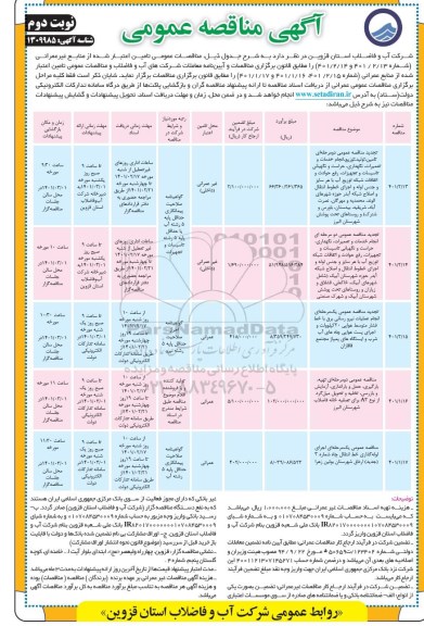 مناقصه تامین،تولید،توزیع و انجام خدمات و تعمیرات،نگهداری ...