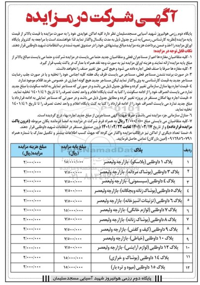 مزایده واگذاری اماکن عوایدی