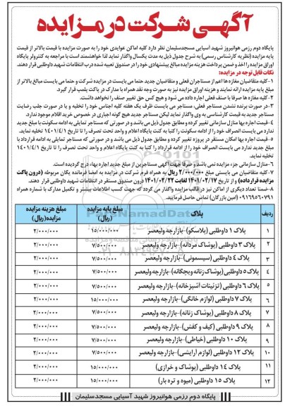 مزایده واگذاری اماکن عوایدی 