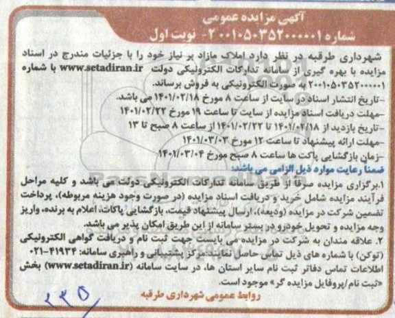 مزایده، مزایده فروش املاک مازاد