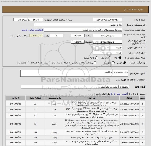 استعلام مواد شوینده و بهداشتی