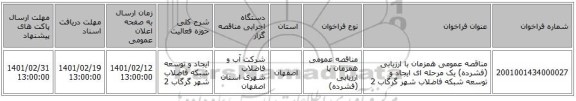 مناقصه، مناقصه عمومی همزمان با ارزیابی (فشرده) یک مرحله ای ایجاد و توسعه شبکه فاضلاب شهر گرگاب 2  