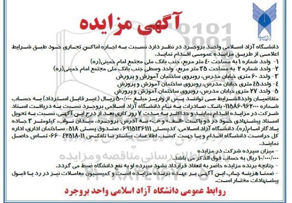 مزایده, مزایده اجاره اماکن تجاری