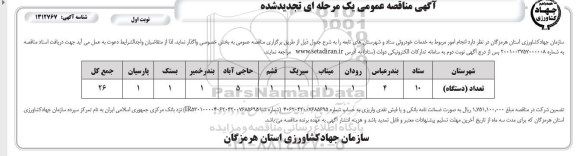 مناقصه انجام امور مربوط به خدمات خودرویی ستاد و شهرستانهای تابعه تجدید