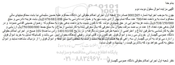 مزایده تعداد 15 عدد درب ضد سرقت