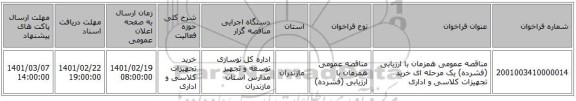مناقصه، مناقصه عمومی همزمان با ارزیابی (فشرده) یک مرحله ای خرید تجهیزات کلاسی و اداری