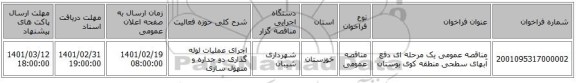 مناقصه، مناقصه عمومی یک مرحله ای دفع آبهای سطحی منطقه کوی بوستان