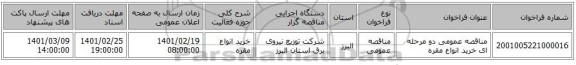 مناقصه، مناقصه عمومی دو مرحله ای خرید انواع مقره