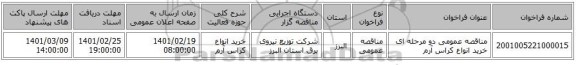 مناقصه، مناقصه عمومی دو مرحله ای خرید انواع کراس آرم