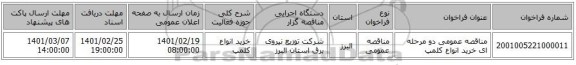 مناقصه، مناقصه عمومی دو مرحله ای خرید انواع کلمپ