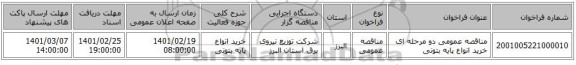 مناقصه، مناقصه عمومی دو مرحله ای خرید انواع پایه بتونی
