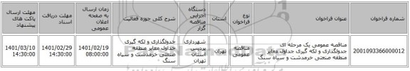 مناقصه، مناقصه عمومی یک مرحله ای جدولگذاری و لکه گیری جداول معابر منطقه صنعتی خرمدشت و سیاه سنگ