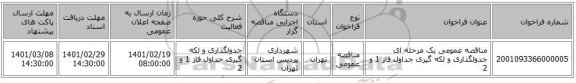 مناقصه، مناقصه عمومی یک مرحله ای جدولگذاری و لکه گیری جداول فاز 1 و 2